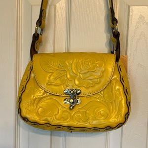 Patricia Nash Micaela Shoulder Bag Yellow Rose Tooled Vintage Leather